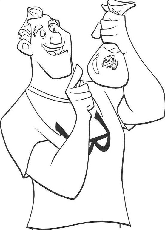 coloriage le dentiste tient nemo dans un sac